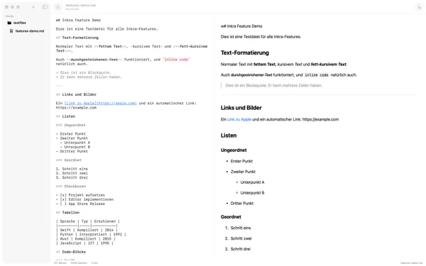 Vorschau mit Mermaid-Diagramm, KaTeX-Formel und Code-Highlighting Vorschau mit Mermaid-Diagramm, KaTeX-Formel und Code-Highlighting